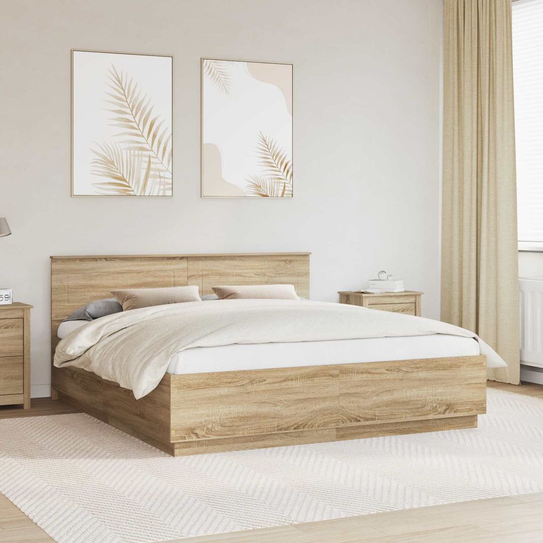vidaXL Estructura de cama con tiras LED Roble Sonoma 200 x 200 cm