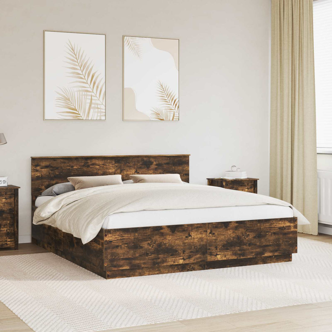 vidaXL Estructura de cama con tiras LED Roble ahumado 200 x 200 cm
