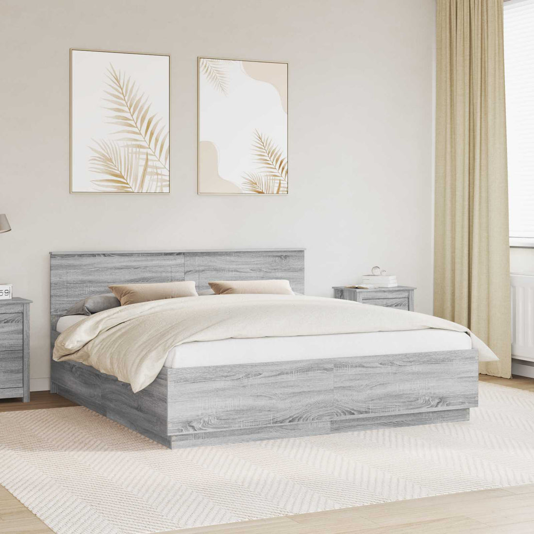 vidaXL Estructura de cama con tiras LED Gris Sonoma 180 x 200 cm