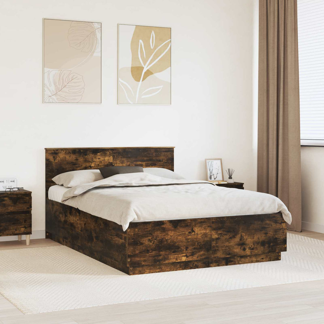 vidaXL Estructura de cama con tiras LED Roble ahumado 160 x 200 cm