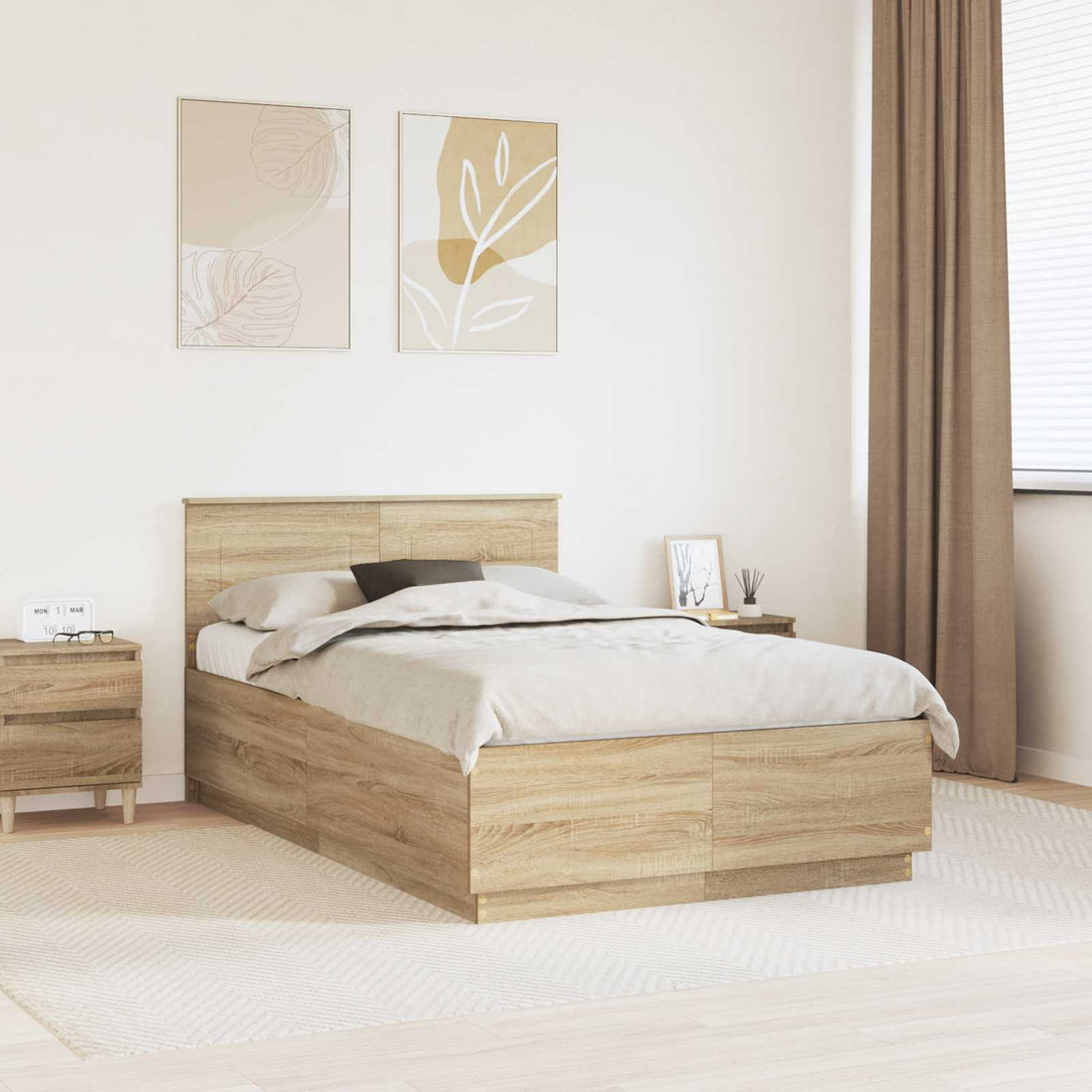 vidaXL Estructura de cama con tiras LED Roble Sonoma 135 x 190 cm