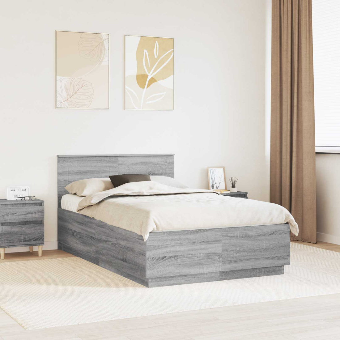 vidaXL Estructura de cama con tiras LED Gris Sonoma 120 x 190 cm