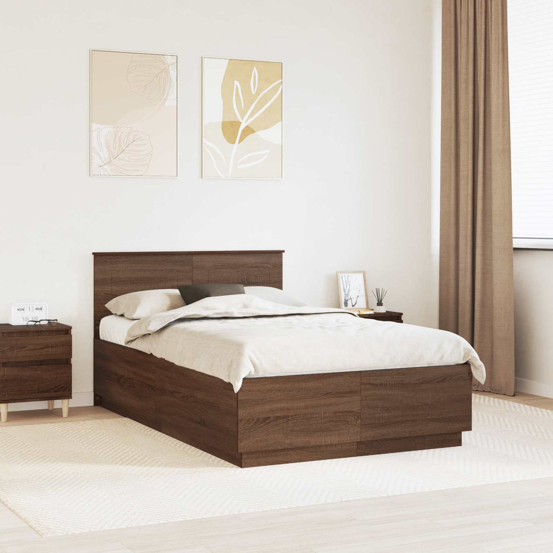 vidaXL Estructura de cama con tiras LED Roble Marrón 120 x 190 cm