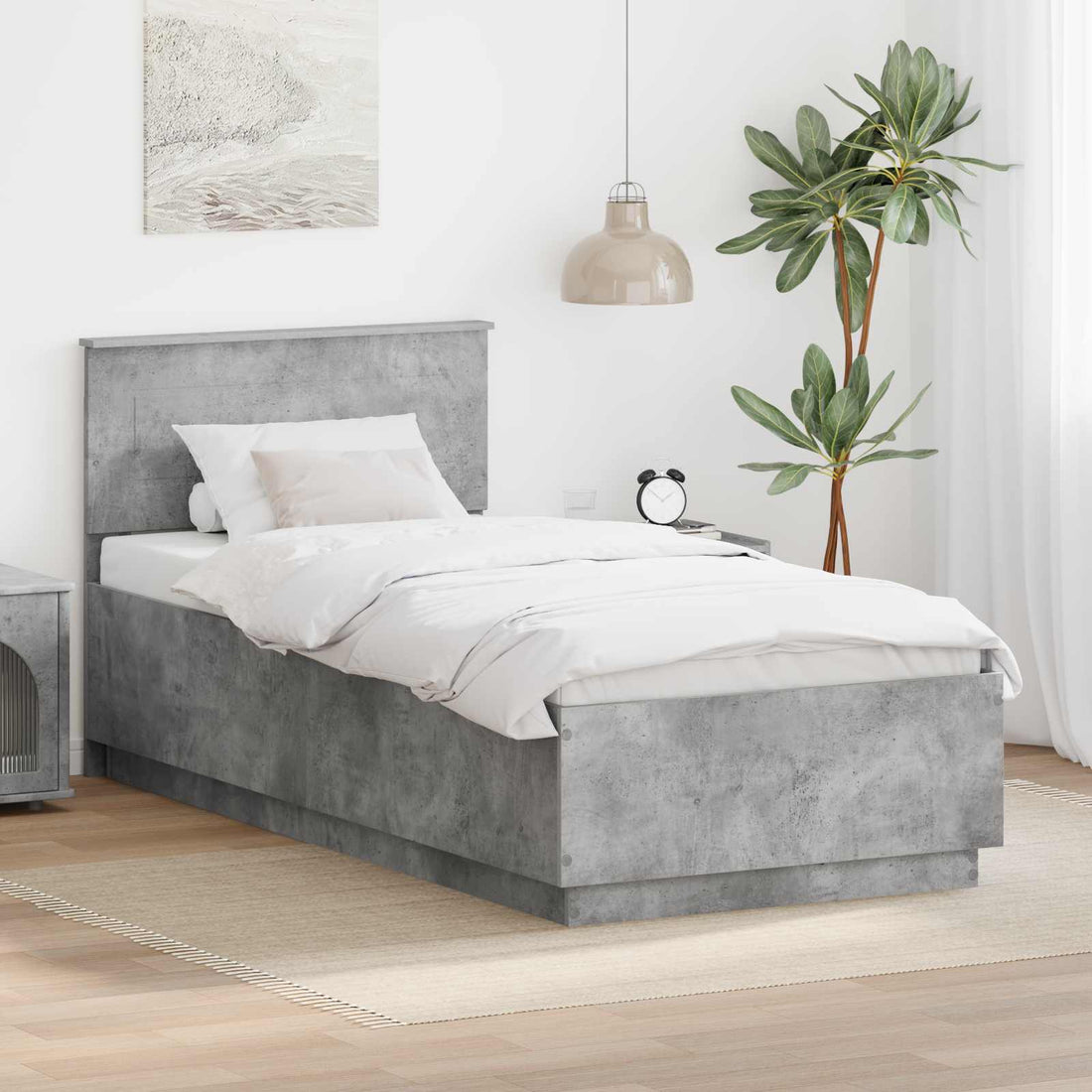 vidaXL Estructura de cama con tiras LED Gris Concreto 70 x 190 cm