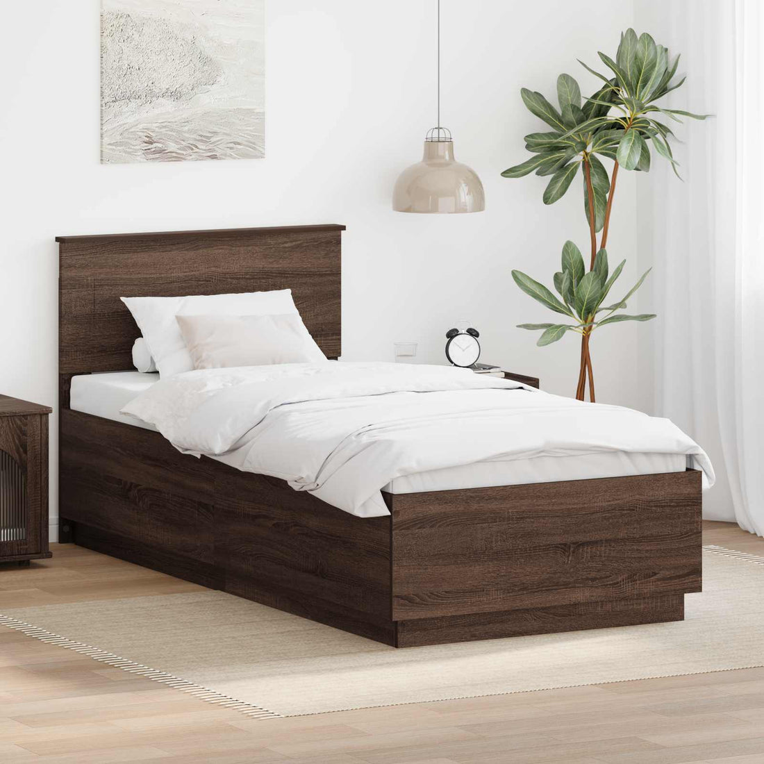 vidaXL Estructura de cama con tiras LED Roble Marrón 70 x 190 cm