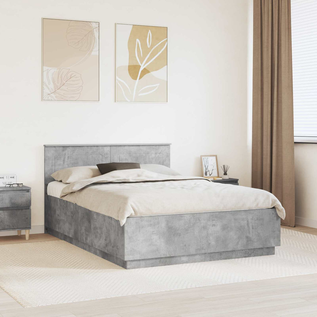 vidaXL Estructura de cama con cabecera Gris Hormigón 150 x 200 cm