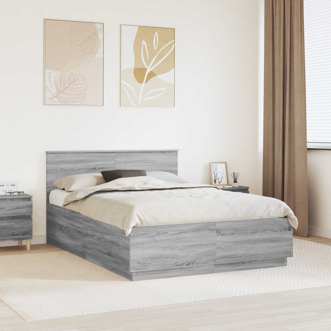 vidaXL Estructura de cama con cabecera Gris Sonoma 140 x 200 cm