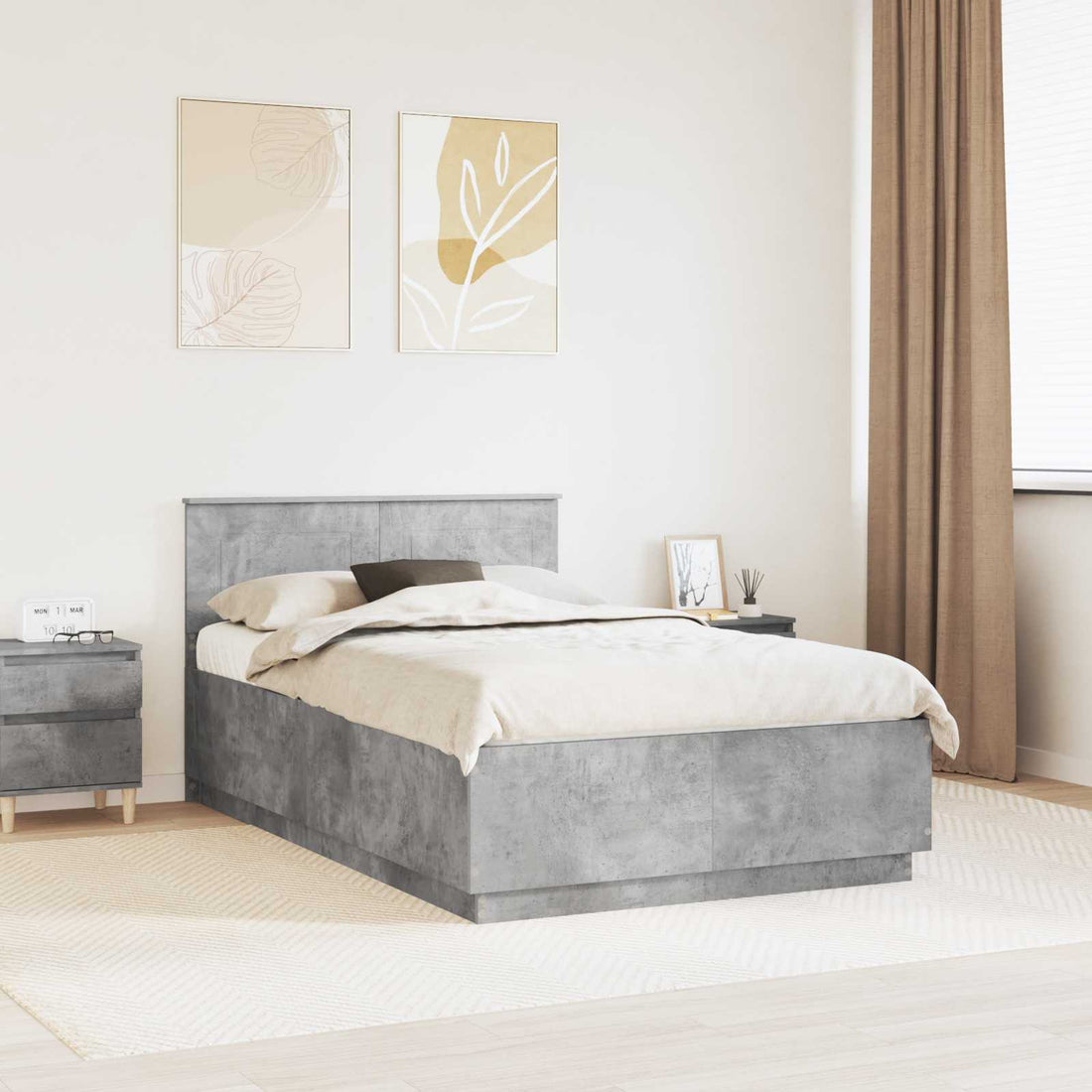 vidaXL Estructura de cama con cabecera Gris Hormigón 135 x 190 cm
