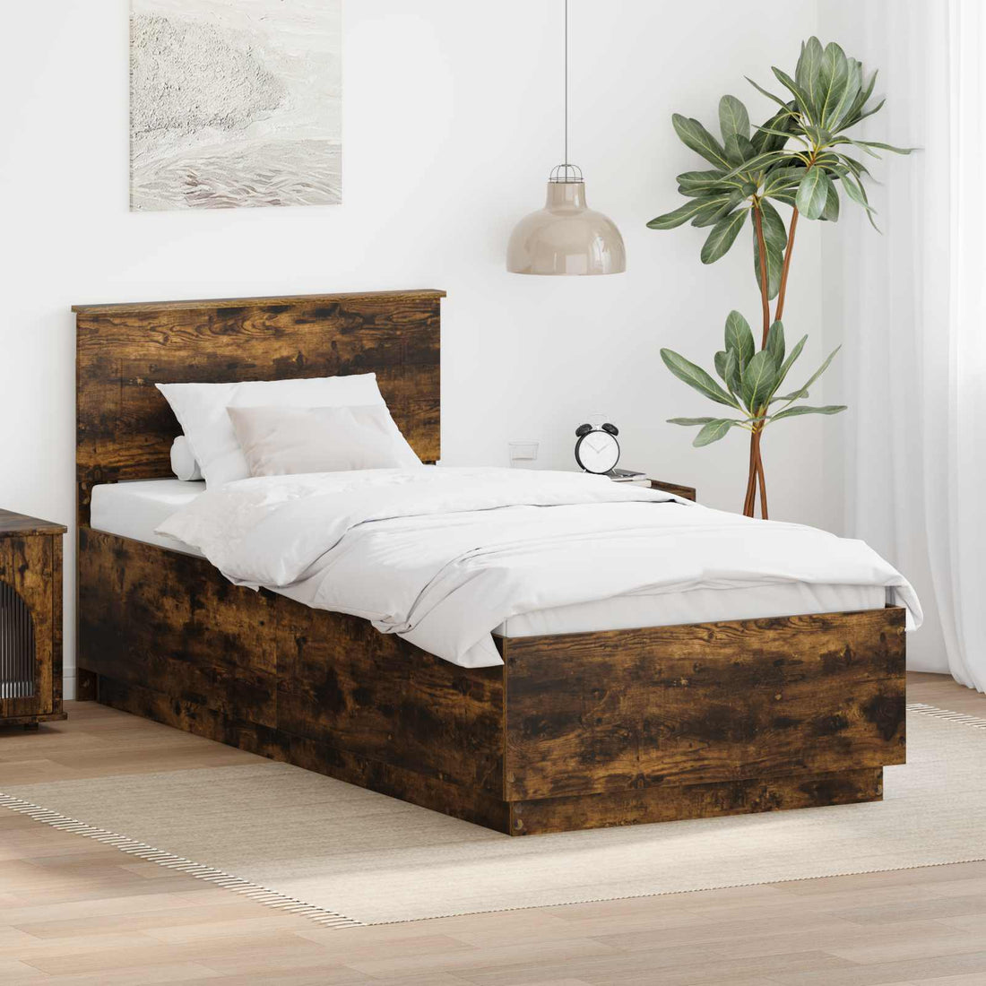 vidaXL Estructura de cama con cabecera Roble Ahumado 90 x 190 cm