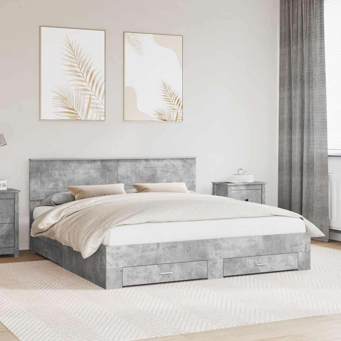 vidaXL Estructura de cama con cajón Gris Concreto 200 x 200 cm