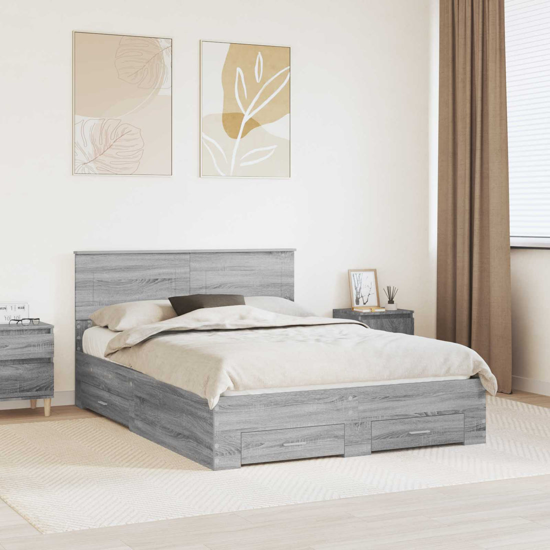 vidaXL Estructura de cama con cajón Gris Sonoma 150 x 200 cm
