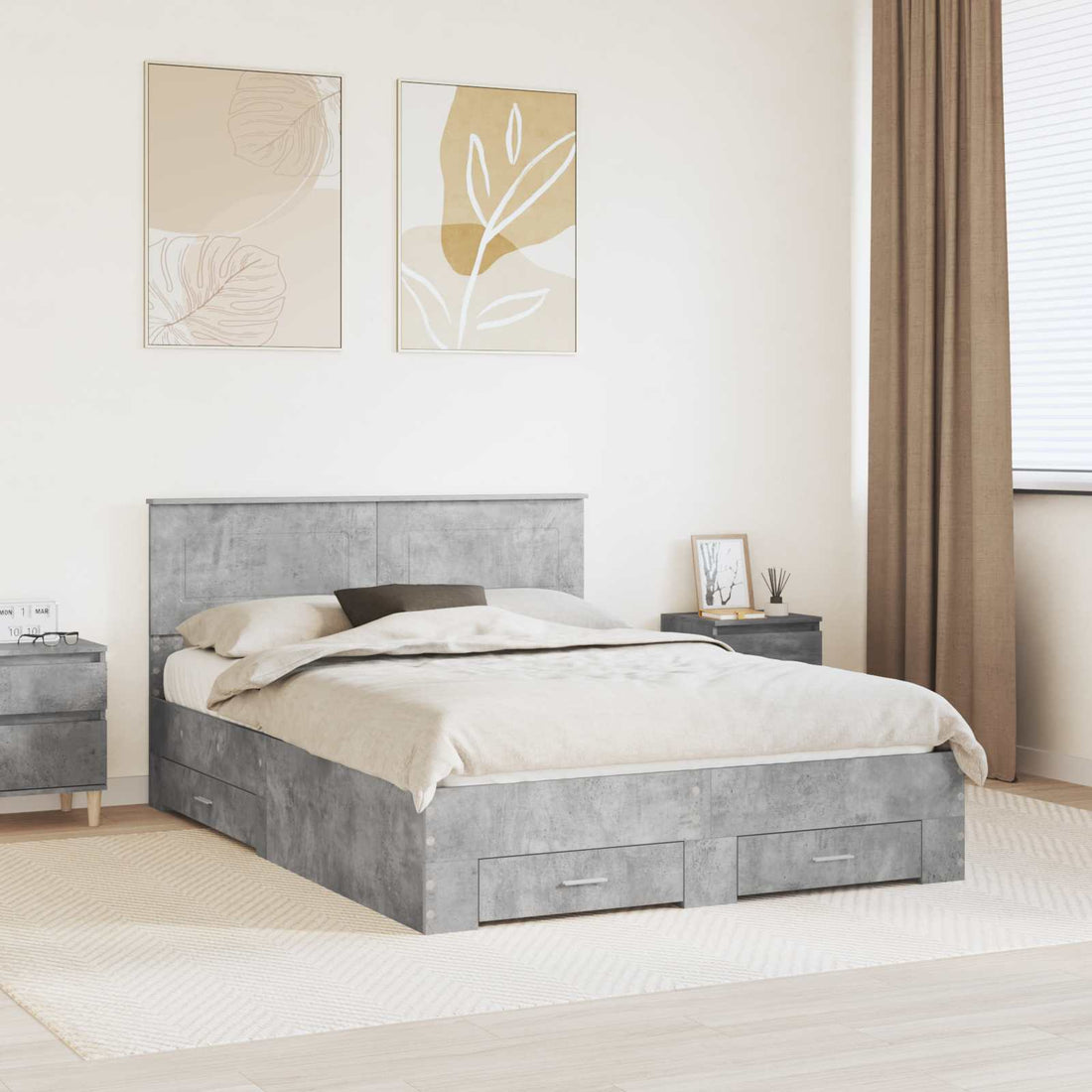 vidaXL Estructura de cama con cajón Gris Concreto 140 x 200 cm