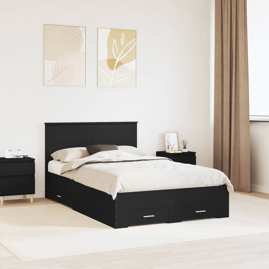 vidaXL Estructura de cama Negro 135 x 190 cm Madera de ingeniería