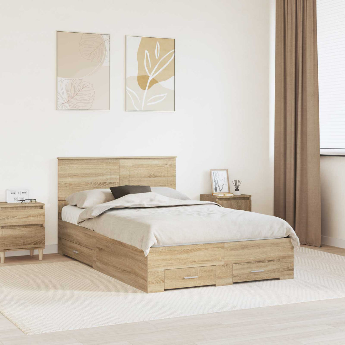 vidaXL Estructura de cama con cajón Roble Sonoma 135 x 190 cm