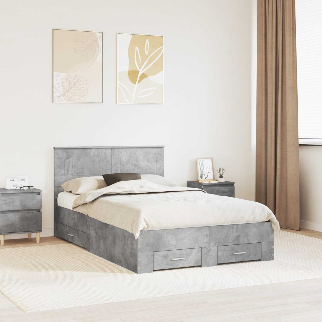 vidaXL Estructura de cama con cajón Gris Concreto 120 x 200 cm