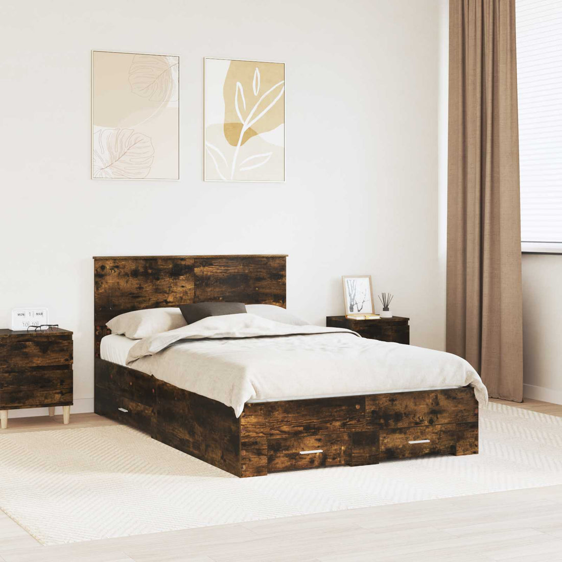 vidaXL Estructura de cama con cajón Roble ahumado 120 x 200 cm
