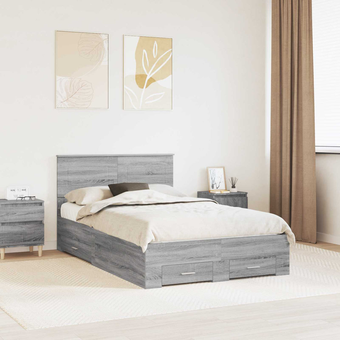 vidaXL Estructura de cama con cajón Gris Sonoma 120 x 200 cm