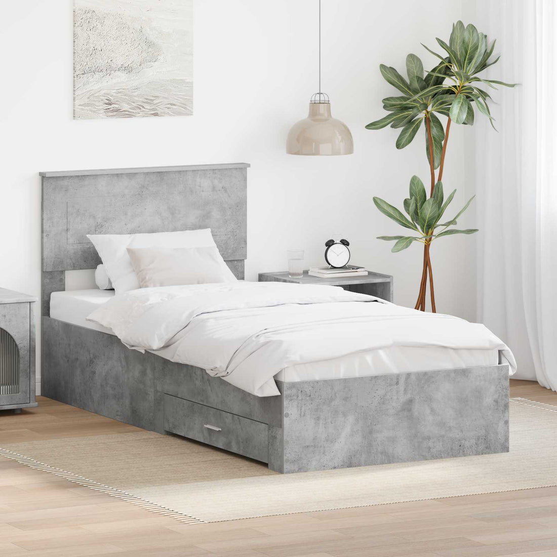vidaXL Estructura de cama con cajón Gris Concreto 100 x 200 cm
