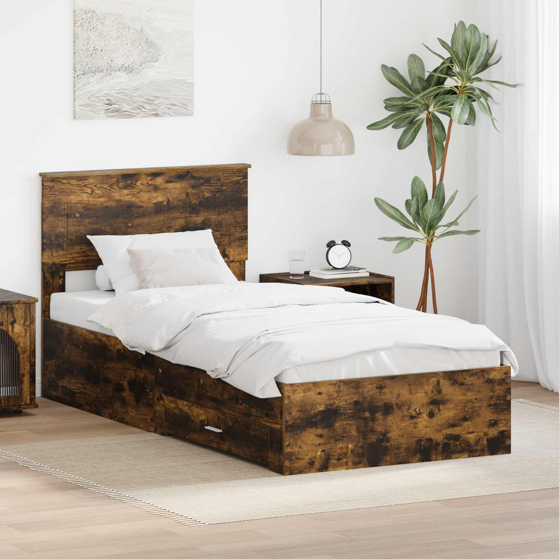 vidaXL Estructura de cama con cajón Roble ahumado 100 x 200 cm