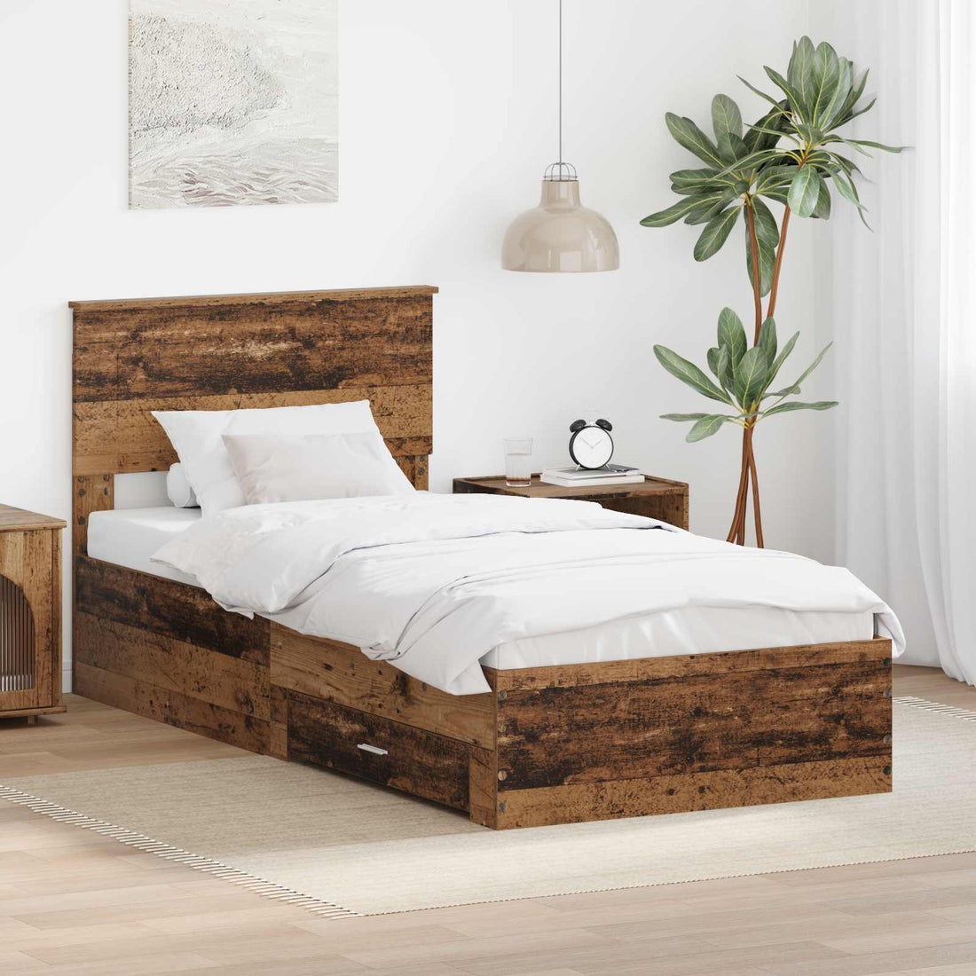 vidaXL Estructura de cama con cajón Madera vieja 90 x 200 cm