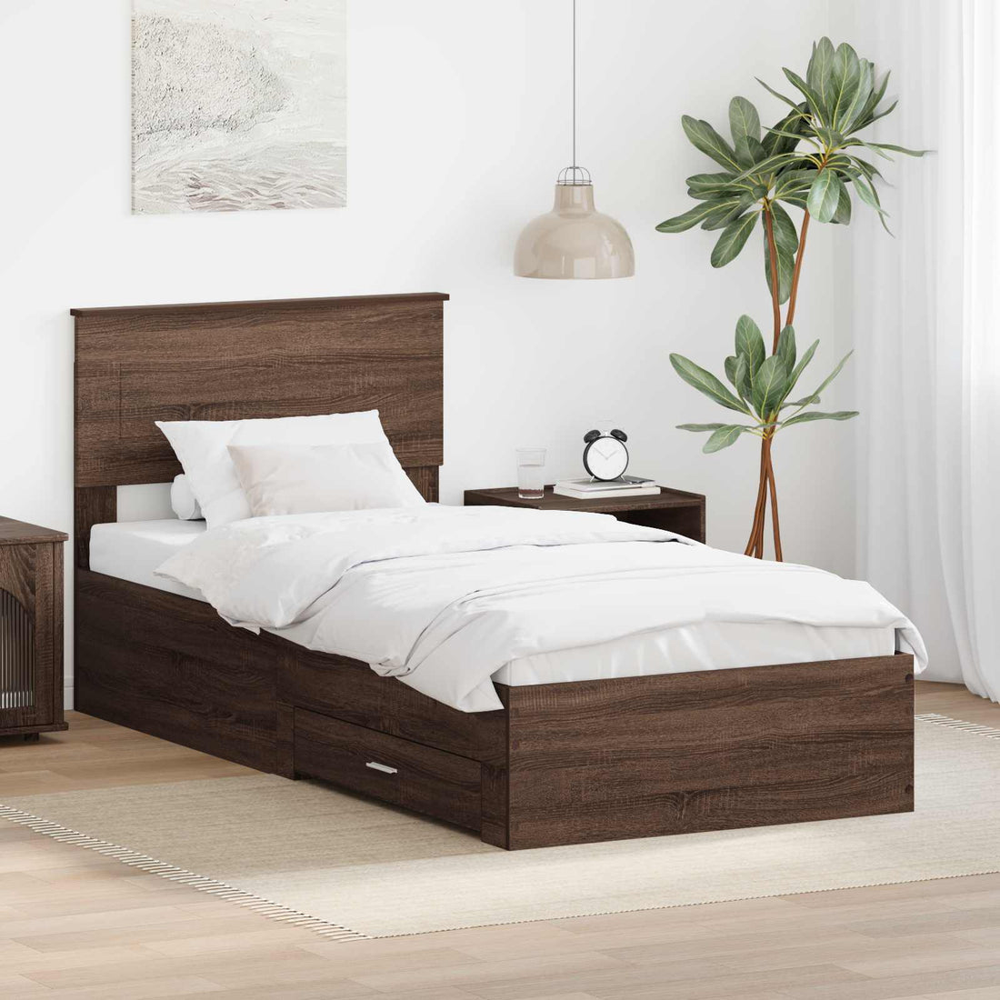 vidaXL Estructura de cama con cajón Roble Marrón y Plata 75 x 190 cm