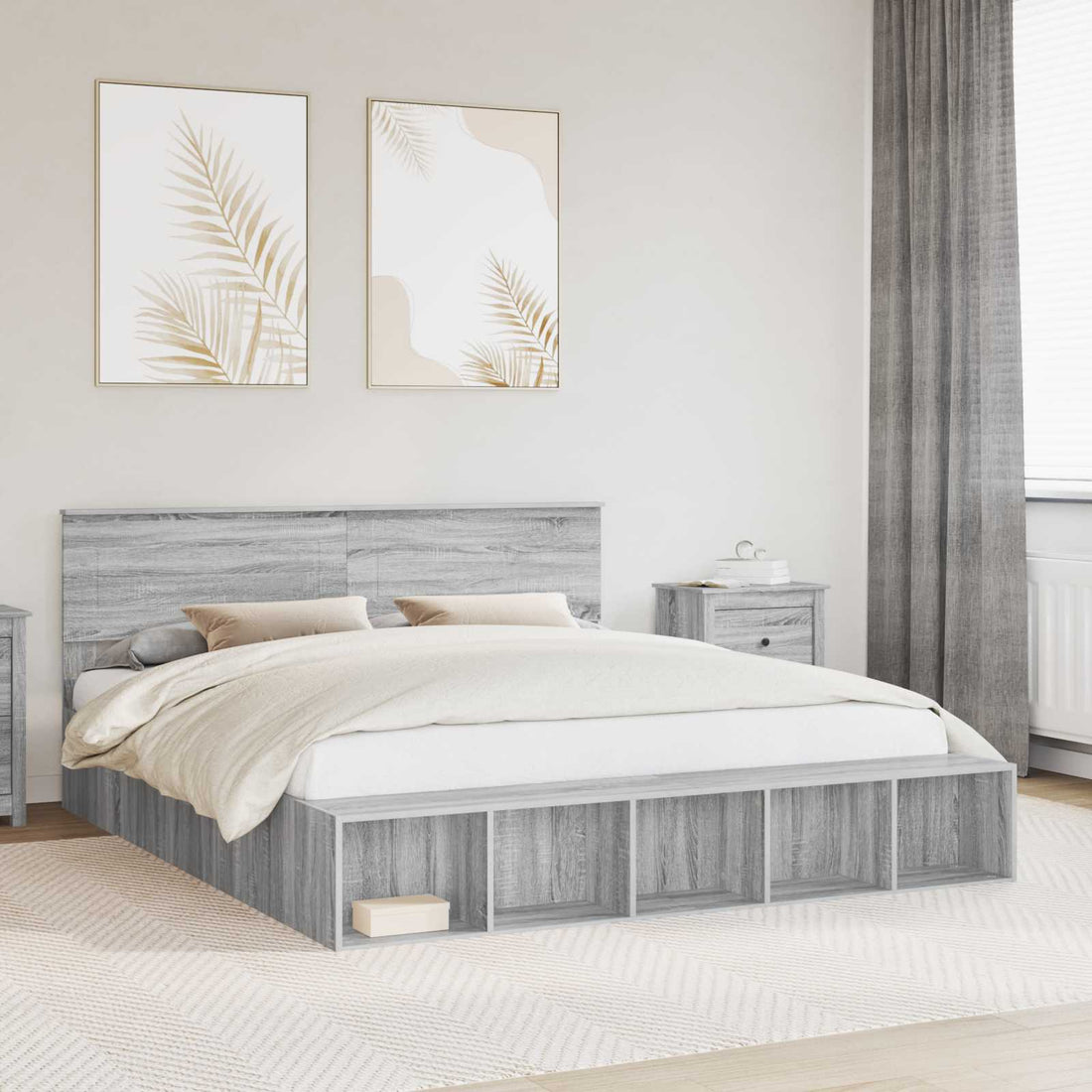 vidaXL Estructura de cama con estante Manual Gris Sonoma 200 x 200 cm