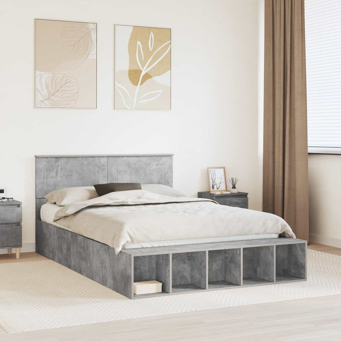 vidaXL Estructura de cama con estante Gris Concreto 160 x 200 cm