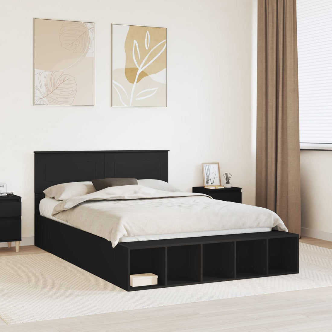vidaXL Estructura de cama Negro 150 x 200 cm Madera de ingeniería