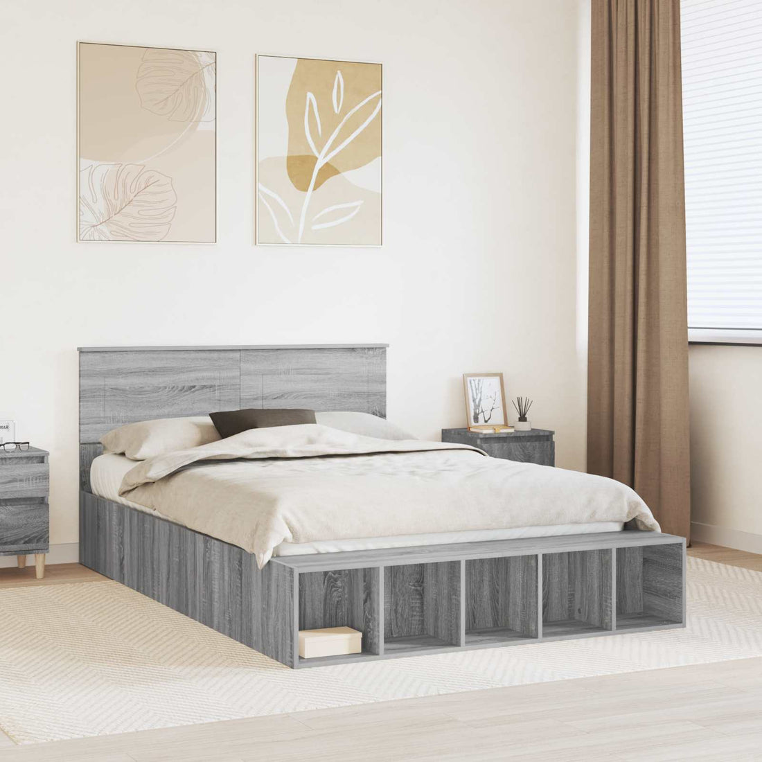 vidaXL Estructura de cama con estante Manual Gris Sonoma 140 x 190 cm
