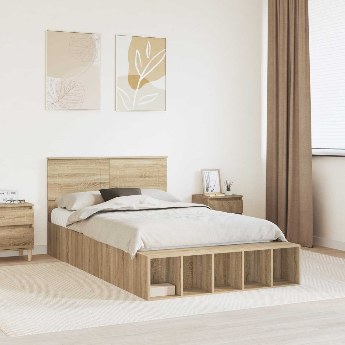 vidaXL Estructura de cama con estante Manual Roble Sonoma 120 x 190 cm