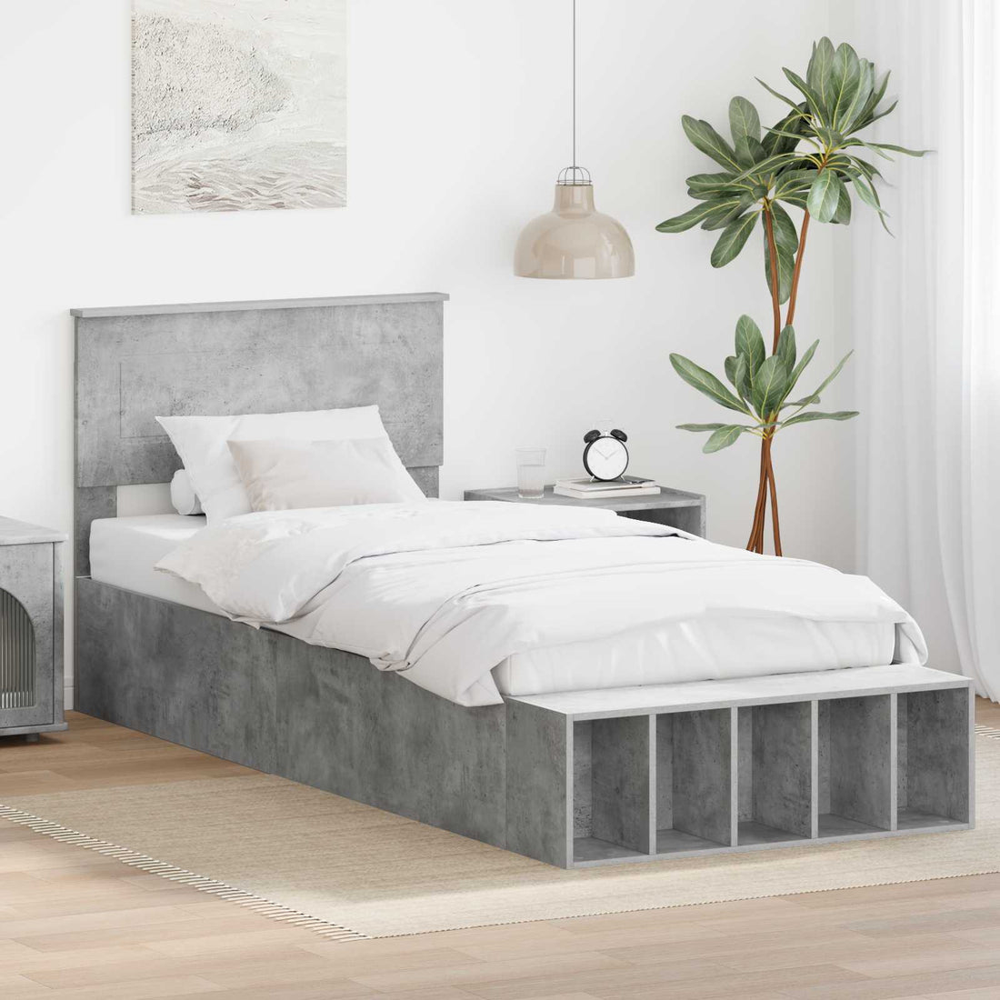 vidaXL Estructura de cama con estante Manual Gris Concreto 90 x 200 cm