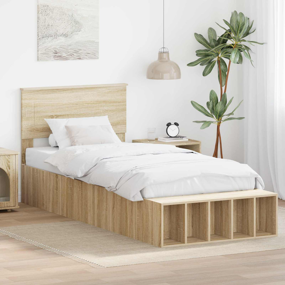 vidaXL Estructura de cama con estante Manual Roble Sonoma 90 x 200 cm