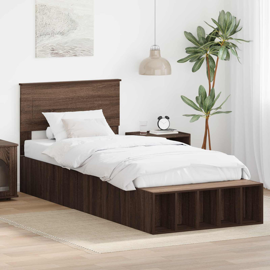 vidaXL Estructura de cama con estante Manual Roble Marrón 75 x 190 cm