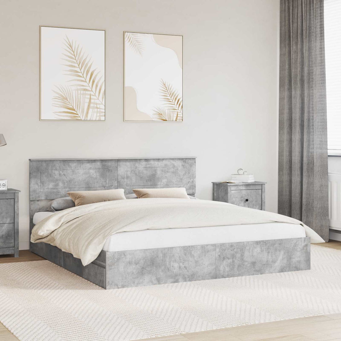 vidaXL Cama con almacenamiento con cajón Gris Concreto 200 x 200 cm