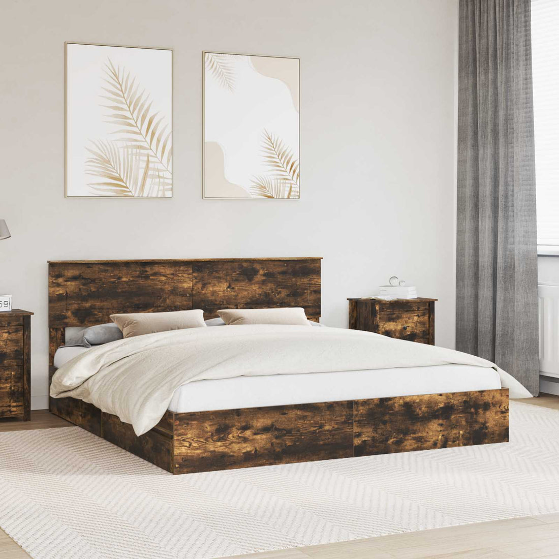 vidaXL Cama con almacenamiento con cajón Roble ahumado 180 x 200 cm