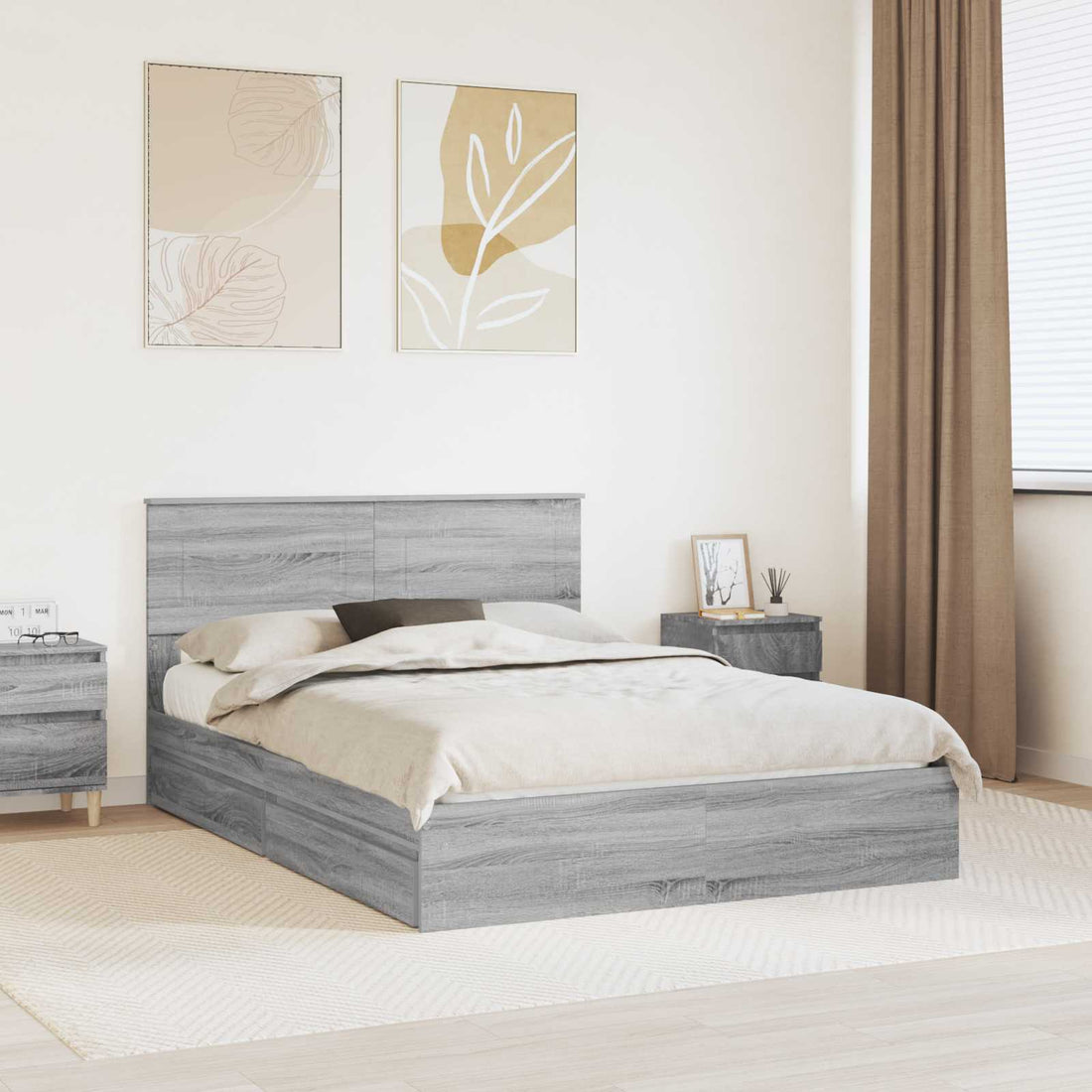 vidaXL Cama con almacenamiento con cajón Gris Sonoma 150 x 200 cm