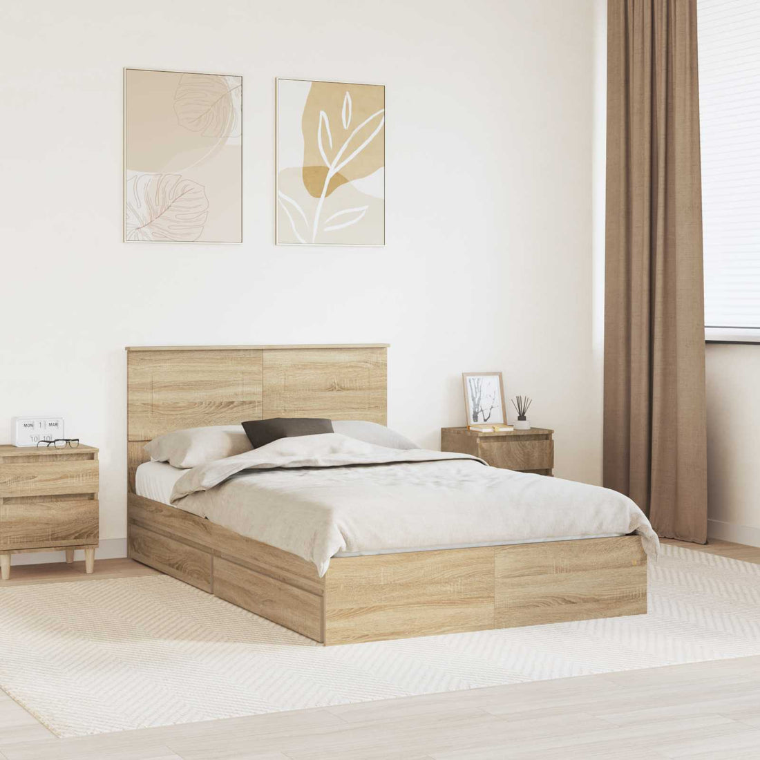 vidaXL Cama con almacenamiento con cajón Roble Sonoma 135 x 190 cm