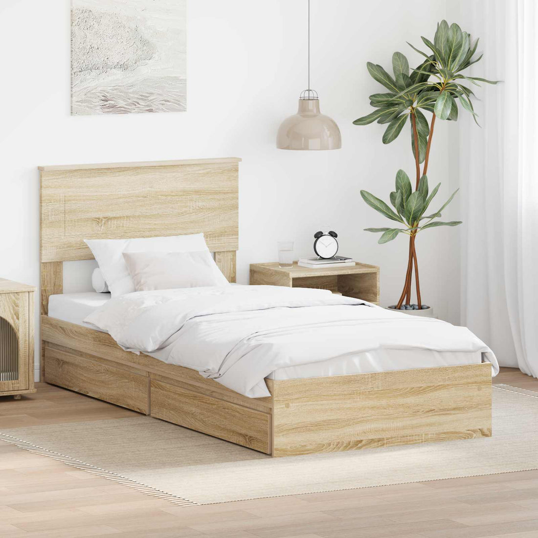 vidaXL Cama con almacenamiento con cajón Roble Sonoma 90 x 190 cm