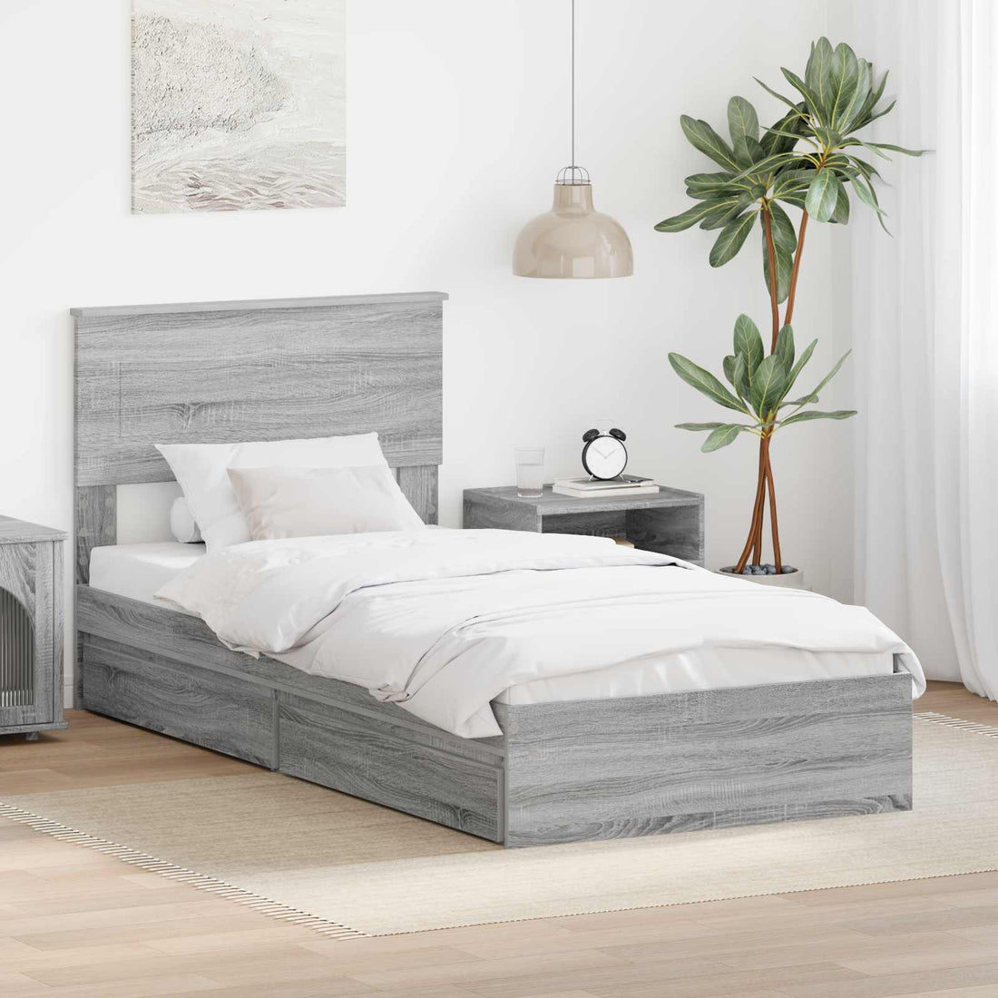 vidaXL Cama con almacenamiento con cajón Gris Sonoma 75 x 190 cm