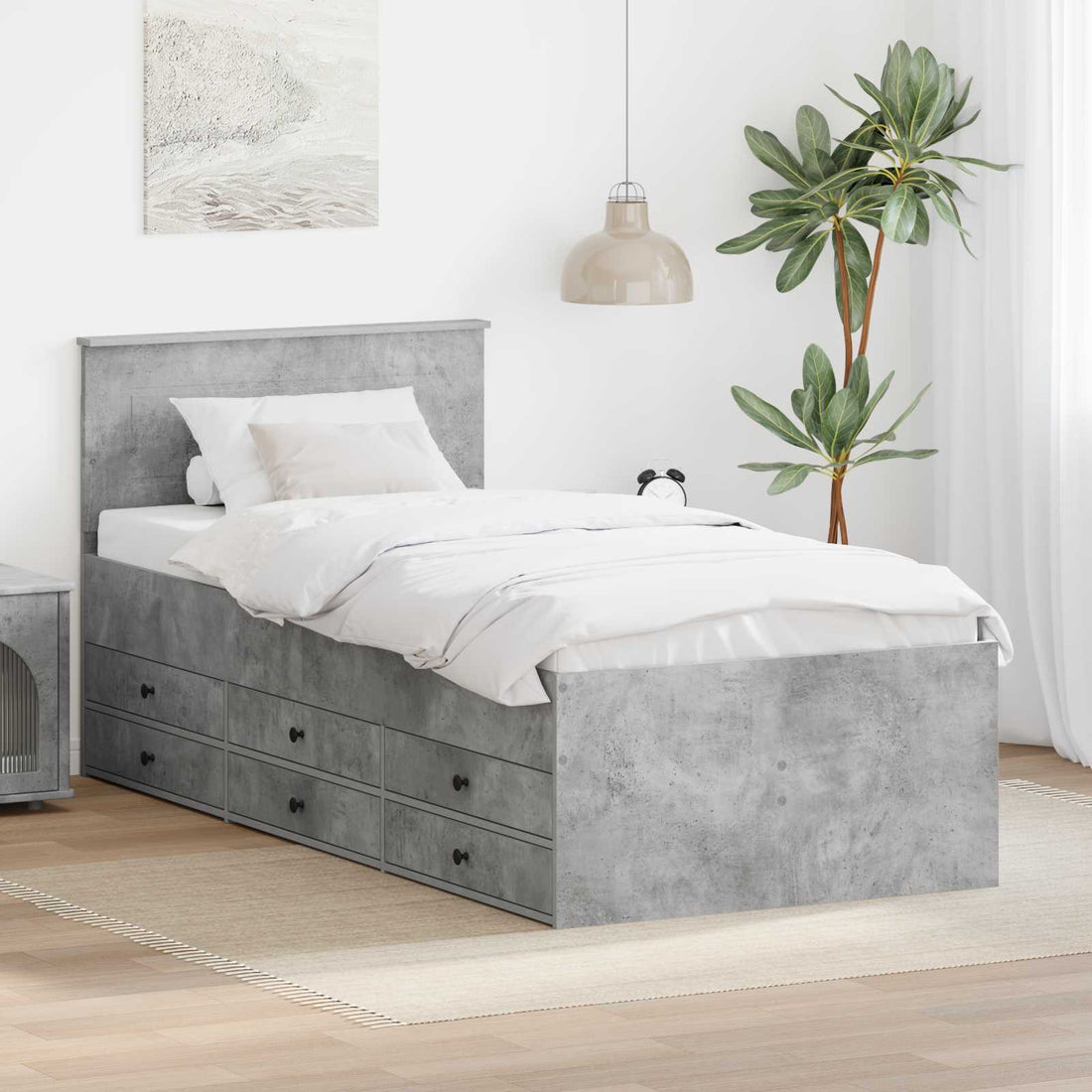 vidaXL Sofá cama con cajón Manual Gris Concreto y Negro 100 x 200 cm