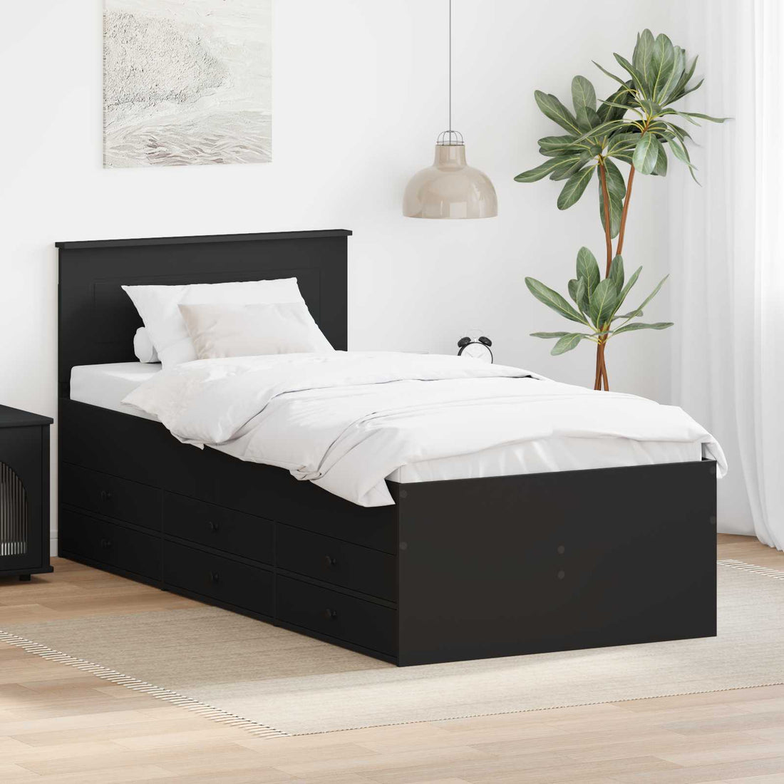 vidaXL Sofá cama con cajón Negro 75 x 190 cm Madera de ingeniería