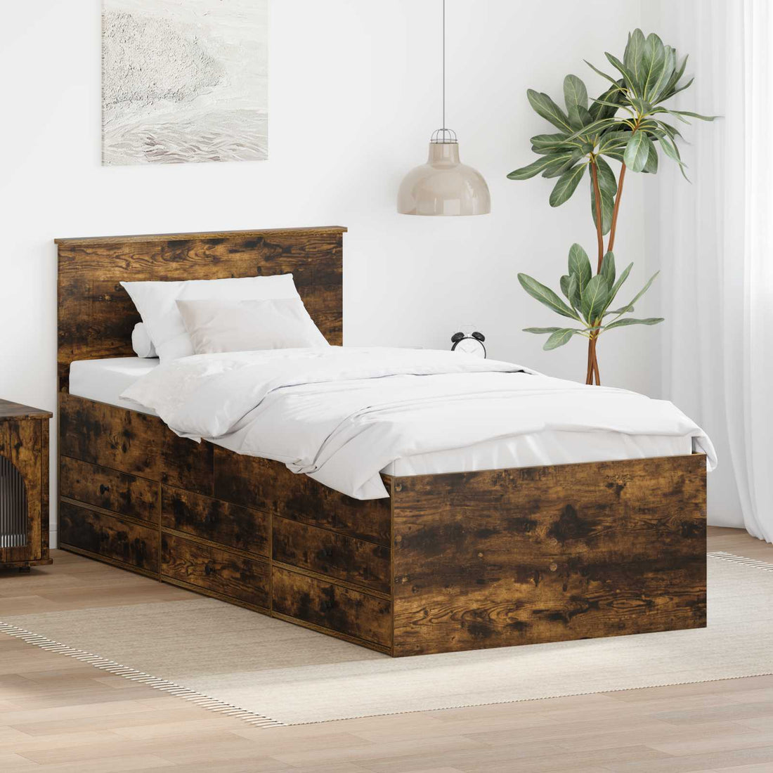 vidaXL Sofá cama con cajón Manual Roble Ahumado y Negro 75 x 190 cm