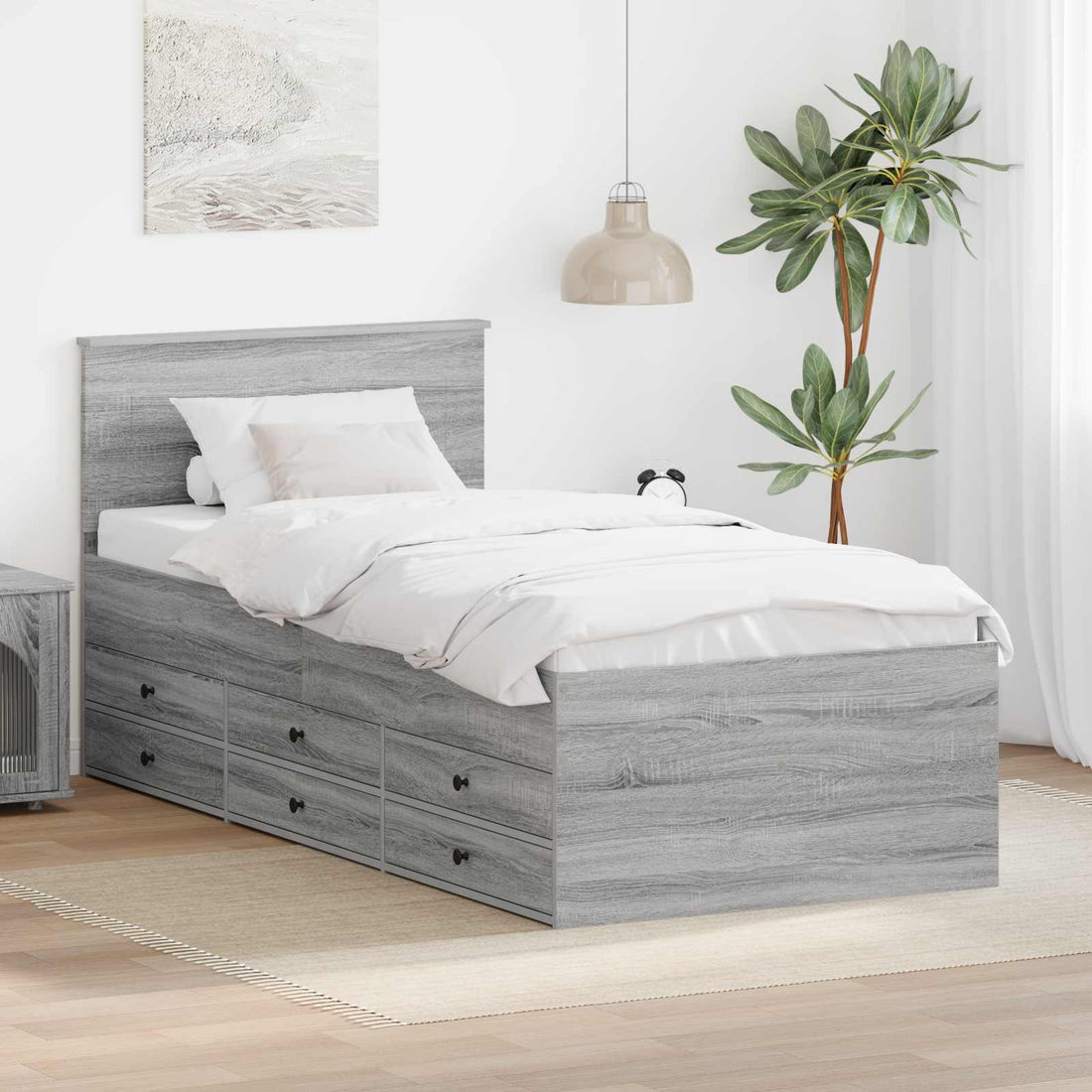 vidaXL Sofá cama Sonoma Gris y Negro 75 x 190 cm Madera de ingeniería