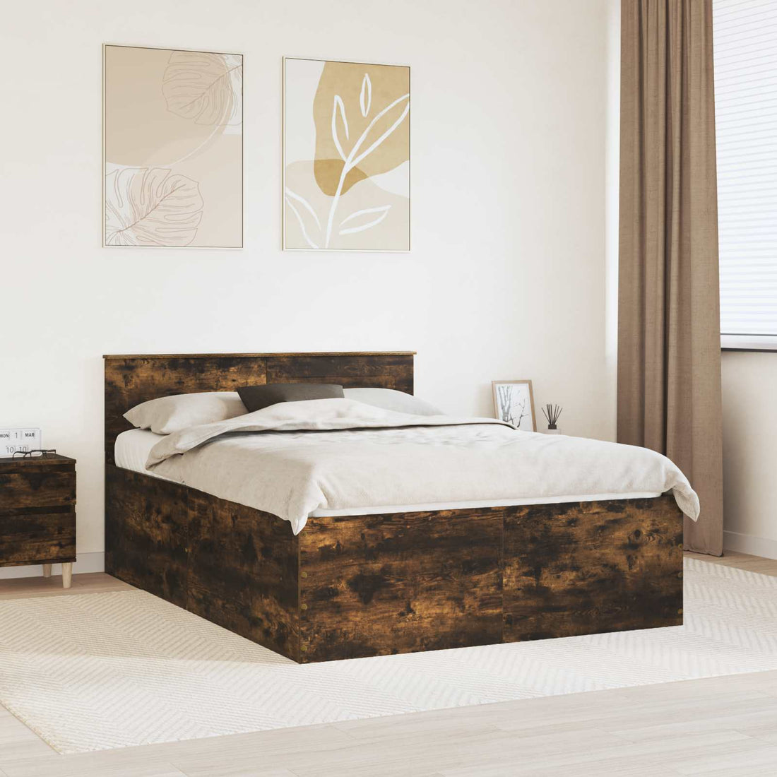 vidaXL Estructura de cama con cabecera Roble ahumado 150 x 200 cm