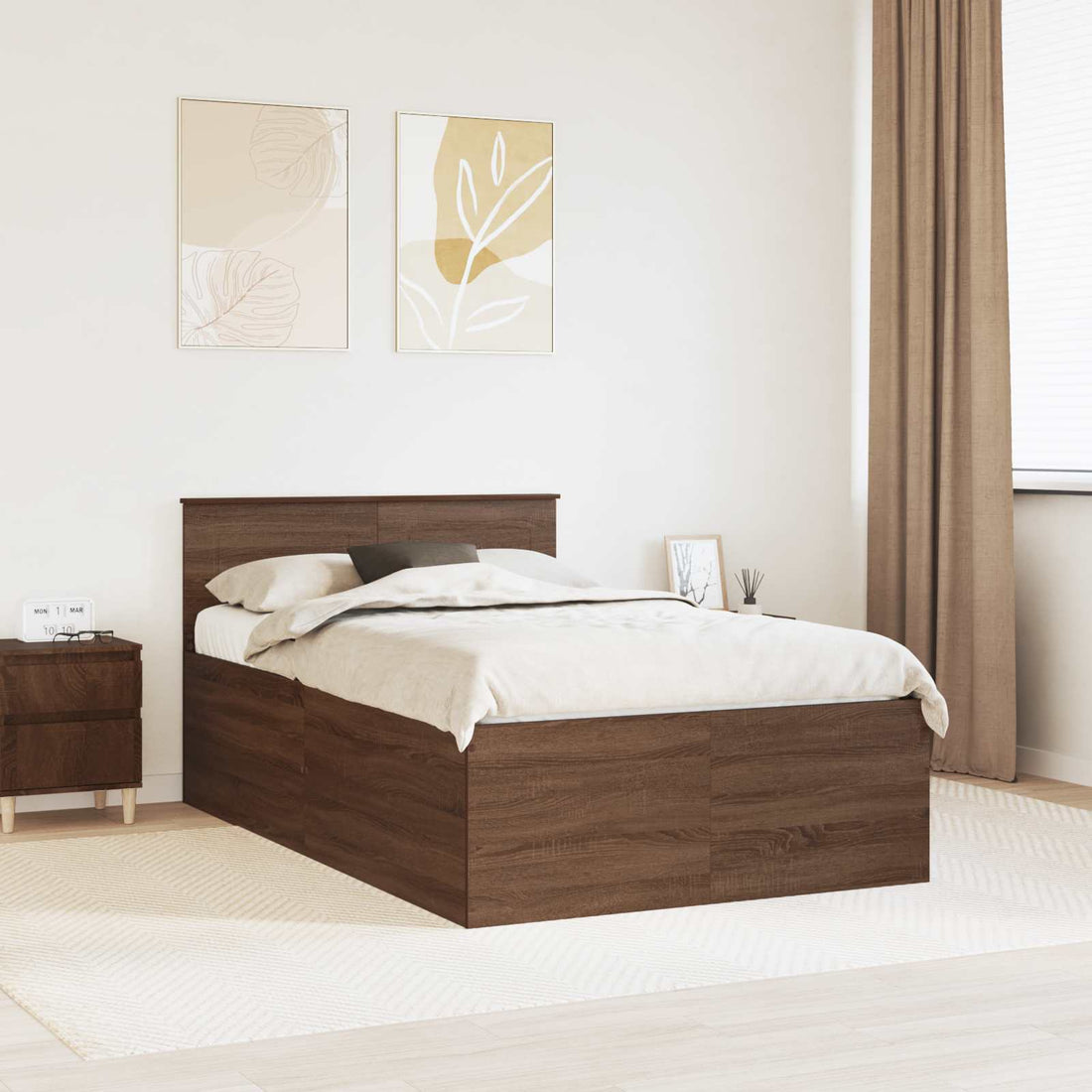 vidaXL Estructura de cama con cabecera Roble Marrón 135 x 190 cm