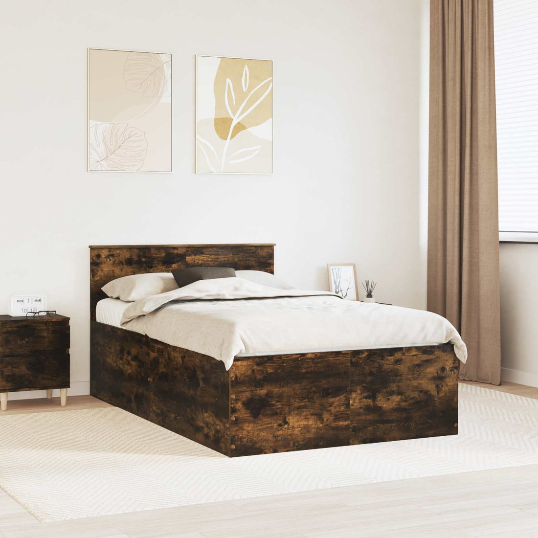 vidaXL Estructura de cama con cabecera Roble ahumado 120 x 200 cm