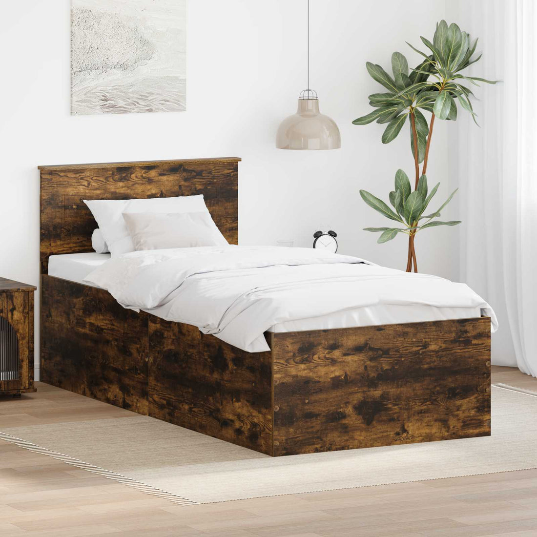 vidaXL Estructura de cama con cabecera Roble ahumado 90 x 200 cm