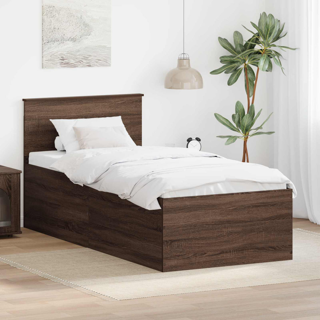 vidaXL Estructura de cama con cabecera Roble Marrón 75 x 190 cm