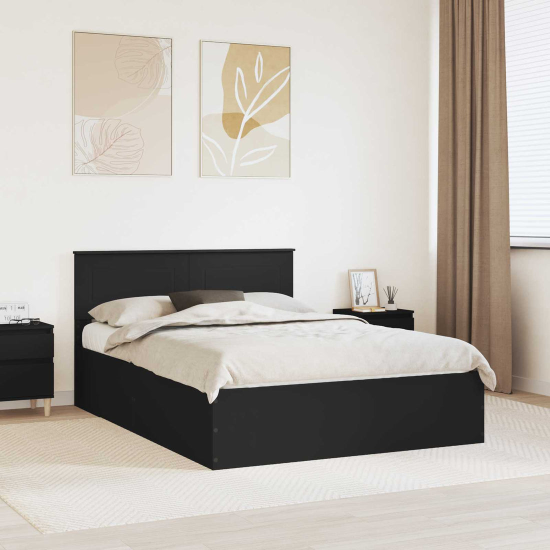 vidaXL Estructura de cama Negro 150 x 200 cm Madera de ingeniería