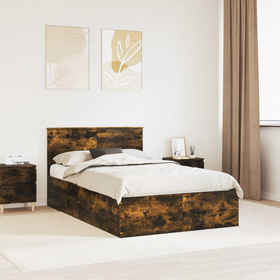 vidaXL Estructura de cama con cabecera Roble ahumado 120 x 200 cm